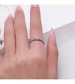 Imagem do Anéis de zircônia azul para mulheres, prata esterlina 925, simples, empilháve