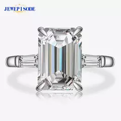 JEWEPISODE-Anel de Jóias de Prata Sólida 925 para Mulheres, Corte Esmeralda, D