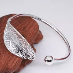 Pulseira em Forma de Folha Aberta para Mulheres, 925 Prata Esterlina, Pulseira C - loja online