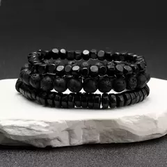 Hematita Vulcânica Pedra Contas de Madeira Charme Conjunto Combo, Pulseira Elá - comprar online