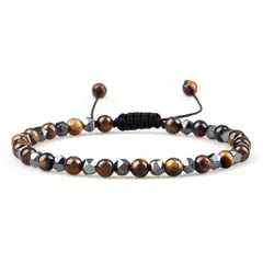 Pulseira irregular de hematita para homens e mulheres, talão de olho de tigre,