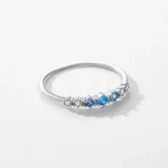 Imagem do Anéis de zircônia azul para mulheres, prata esterlina 925, simples, empilháve