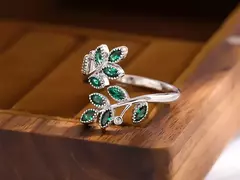 Folhas De Cristal Verde 925 Anel De Prata Esterlina, Criativo Exquisite Anéis D na internet