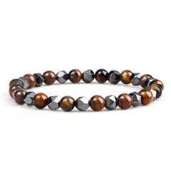 Pulseira irregular de hematita para homens e mulheres, talão de olho de tigre, na internet
