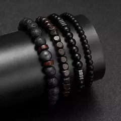 Hematita Vulcânica Pedra Contas de Madeira Charme Conjunto Combo, Pulseira Elá