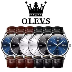 Imagem do OLEVS-Relógio de quartzo de luxo masculino, pulseira de couro original de alta