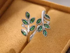 Folhas De Cristal Verde 925 Anel De Prata Esterlina, Criativo Exquisite Anéis D - Vaníri