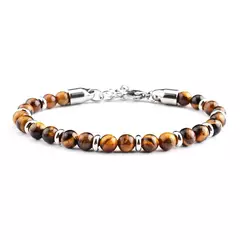 Clássico Pulseira de hematita frisada para homens e mulheres, pedra olho de tig