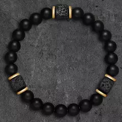 Pulseira de Pedra Lava Vulcânica para Homens e Mulheres Joalheria Clássica Neg na internet