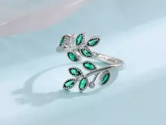 Imagem do Folhas De Cristal Verde 925 Anel De Prata Esterlina, Criativo Exquisite Anéis D