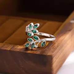 Folhas De Cristal Verde 925 Anel De Prata Esterlina, Criativo Exquisite Anéis D - comprar online