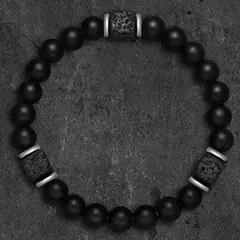 Pulseira de Pedra Lava Vulcânica para Homens e Mulheres Joalheria Clássica Neg - loja online