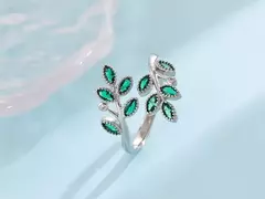 Folhas De Cristal Verde 925 Anel De Prata Esterlina, Criativo Exquisite Anéis D