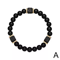 Pulseira de Pedra Lava Vulcânica para Homens e Mulheres Joalheria Clássica Neg na internet