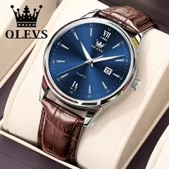 OLEVS-Relógio de quartzo de luxo masculino, pulseira de couro original de alta - Vaníri