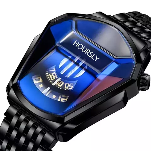 HOURSLY-Reloj de pulsera de acero inoxidable para hombre, cronógrafo de cuarzo,