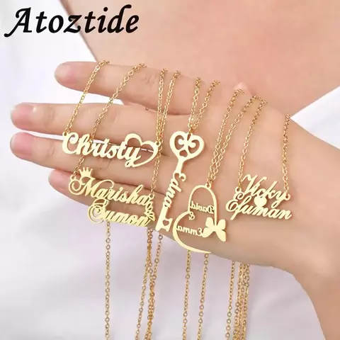 Atoztide-collares con letras personalizadas para mujer, joyería personalizada, - comprar online