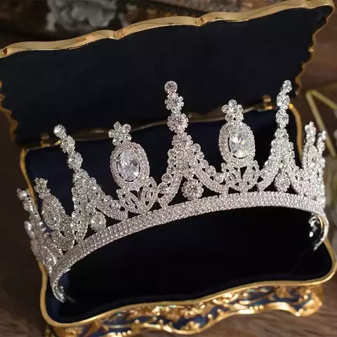 Corona redonda de circón para boda, diadema de lujo con diamantes de imitación - comprar online