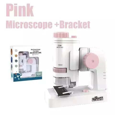 Microscópio de bolso para crianças 60-200X com luz LED portátil elétrico min