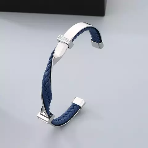 Kalen-pulsera de cuero de acero inoxidable para hombre, pulsera de moda de circón, accesorios con forma de superficie trenzada