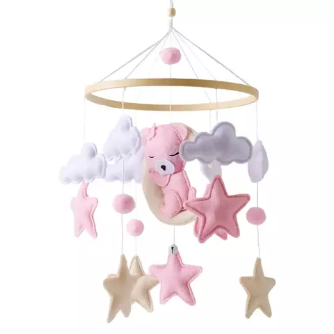 Berço de madeira móvel cama do bebê sino chocalho brinquedo macio feltro dos