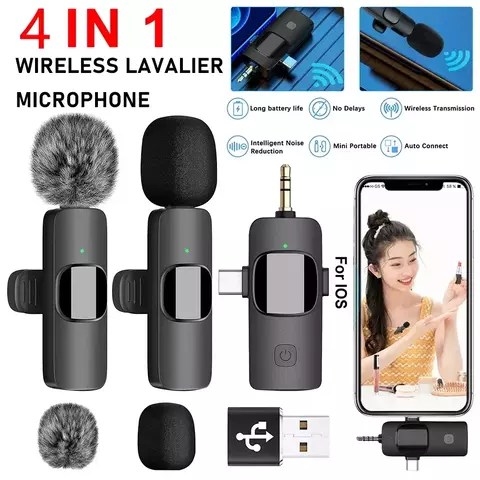 Micrófono inalámbrico 4 en 1 para cámaras iPhone Android micrófono inalámbr