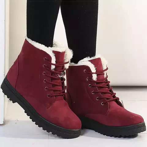 Botas de inverno femininas de salto baixo botas femininas com pele quente sapato