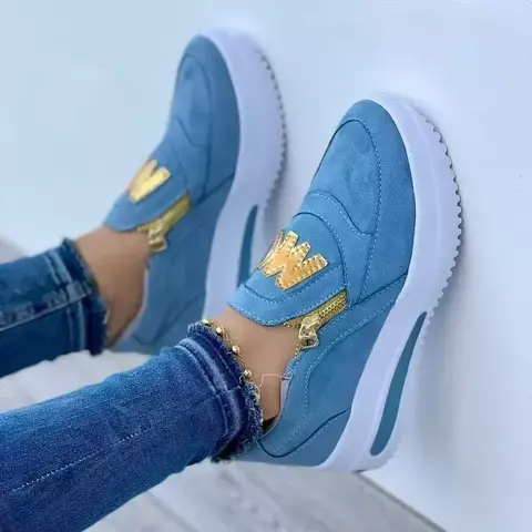 Mulheres outono tênis casual duplo m impresso lado zíper sapatos de plataforma