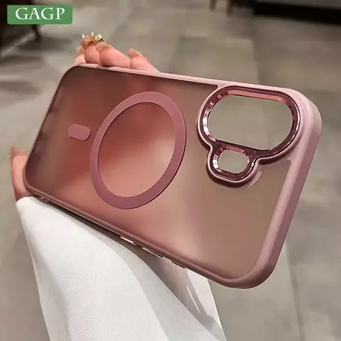 Magsafe-funda delgada de lujo para iPhone 16 Pro, cubierta de botón de Metal ac