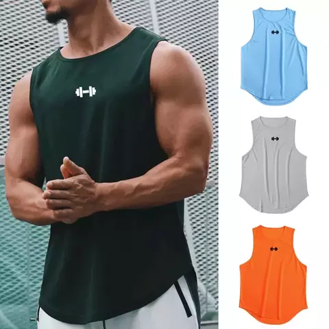 Camisa sem mangas de musculação solta masculina, regata de ginástica, roupa d