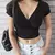 Camiseta floral retrô francesa com decote em v feminina, blusa de manga curta, - tienda online