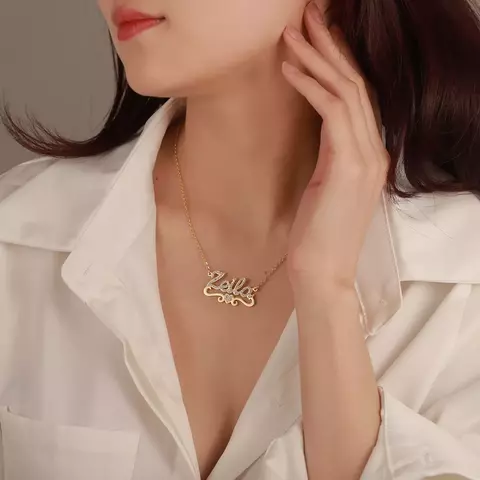 Qitian-Collar personalizado con nombre y corazón para mujer, colgante dorado de