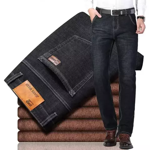 Pantalones vaqueros cálidos para hombre, Jeans de lana suave, actividades, colo - comprar online