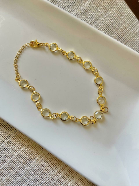 Pulseira tiffany cristais folheada ouro 18k - comprar online