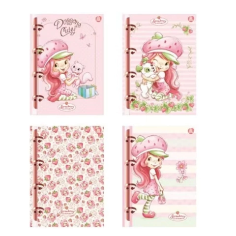 CADERNO ARGOLADO TIPO FICHÁRIO MORANGUINHO COM GLITTER 160 FOLHAS - ANIMATIVA