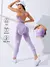 Conjunto Fitness Feminino 2 Peças – Leggings e Top Sem Costura para Yoga e Treino