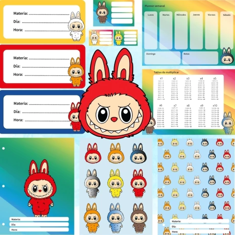Kit imprimible escolar Labubu - Modelo 2 - comprar online
