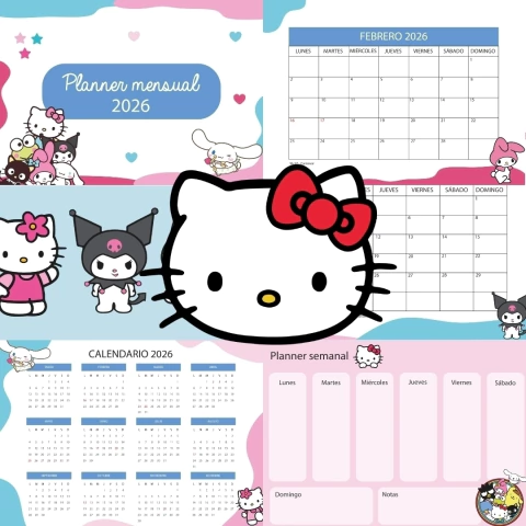Kit imprimible Calendarios Planificadores 2026 - Hello Kity y amigos - comprar online