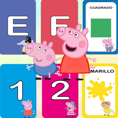 Kit imprimible Tarjetas didácticas Peppa pig: Abecedario, Números, Colores y Formas geométricas.