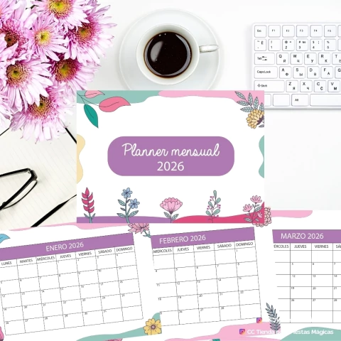 Kit imprimible Calendarios Planificadores 2026 - Modelo 3 (color lila)