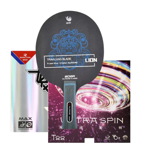 Combo Raquete Boer Lion Clássica + Sanwei T88 Ultra Spin e Reactor Tornado V5
