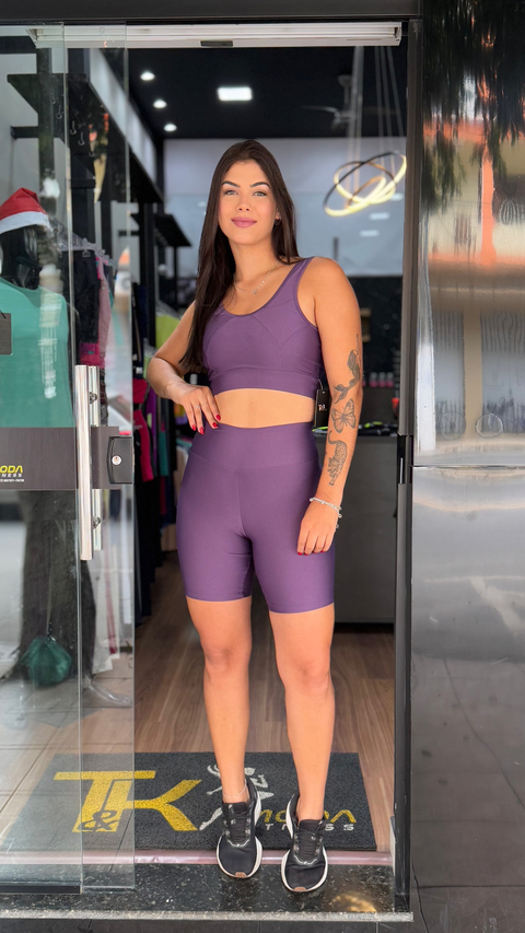 CONJUNTO BERMUDA AVELUDADO COMPRESSÃO-ROXO