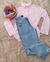 Camisa Manga Larga Rosa + Jeans Mom Nevado + Ruana