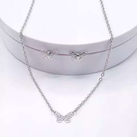 Conjunto mini borboleta - aço inox (colar + brinco)