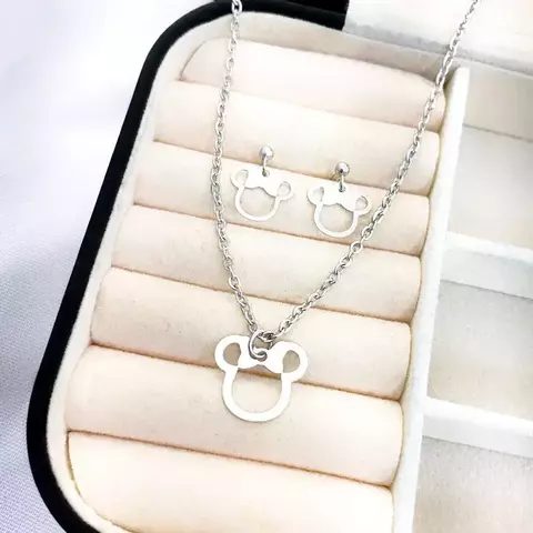 Conjunto Minnie - aço inox (colar + brinco) - comprar online