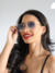 Óculos de Sol Hexagonal Prata Azul Degradê - Fortuna Sunglasses | Óculos de Sol Femininos de Qualidade 