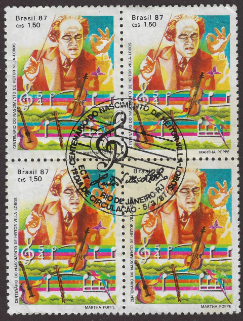 [Quadra] Brasil, 1,50 Cruzados (Centenário de Heitor Villa-Lobos) - 1987