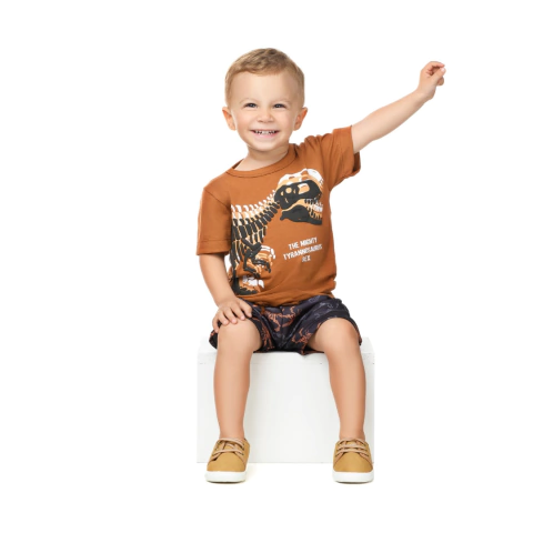 Conjunto Infantil Camiseta e Short Dino Esqueleto - Menino