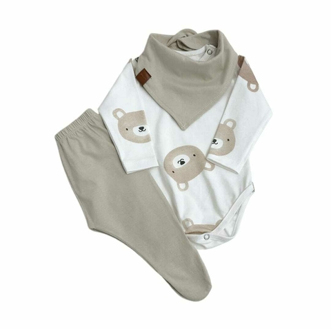 SET BODY ESTAMPADO, 1\2 OSITO Y BANDANA ALGODON