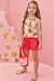 Conjunto com Blusa Estampada Floral e Shorts em Cetim Infanti (Acompanha Bolsa de Urso)